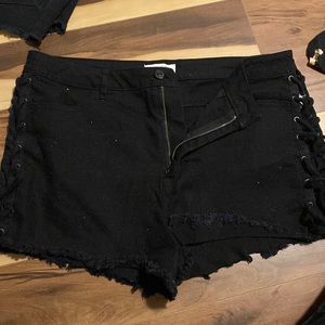 Lace up denim shorts